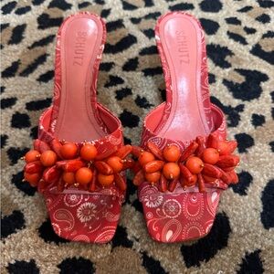 Schutz Red Embellished Women's Sandals